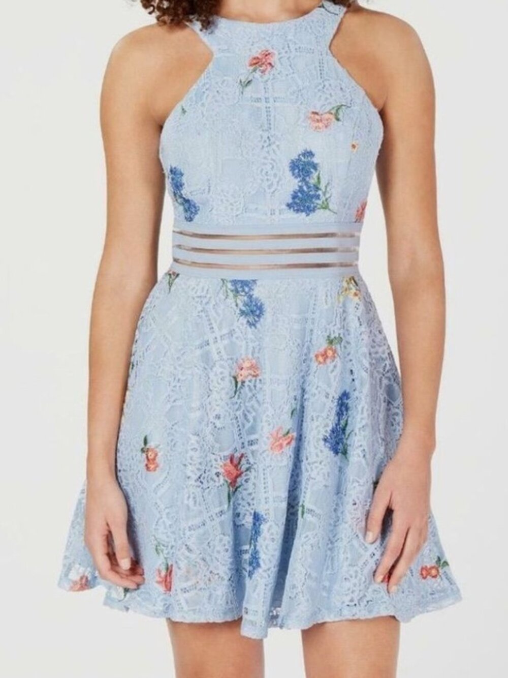 Juniors Fit & Flare Lace Blue Dress